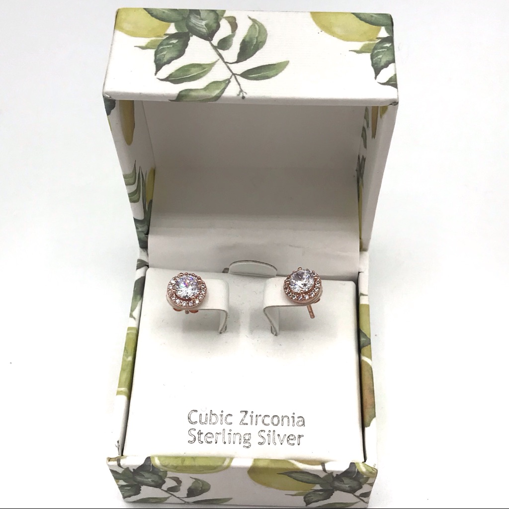 Nanette Lepore 925 Sterling Silver Rose Gold Cz Halo Stud Earrings New 24$